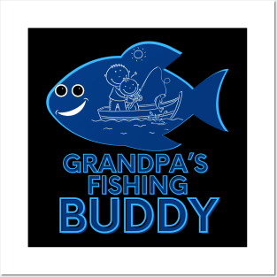 Happy vibes grandpa's fishing buddy blue Posters and Art